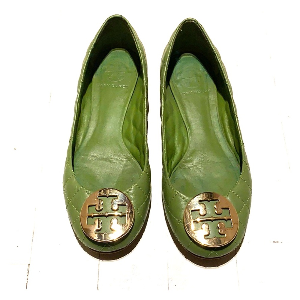 Quilted green Tory Burch flats